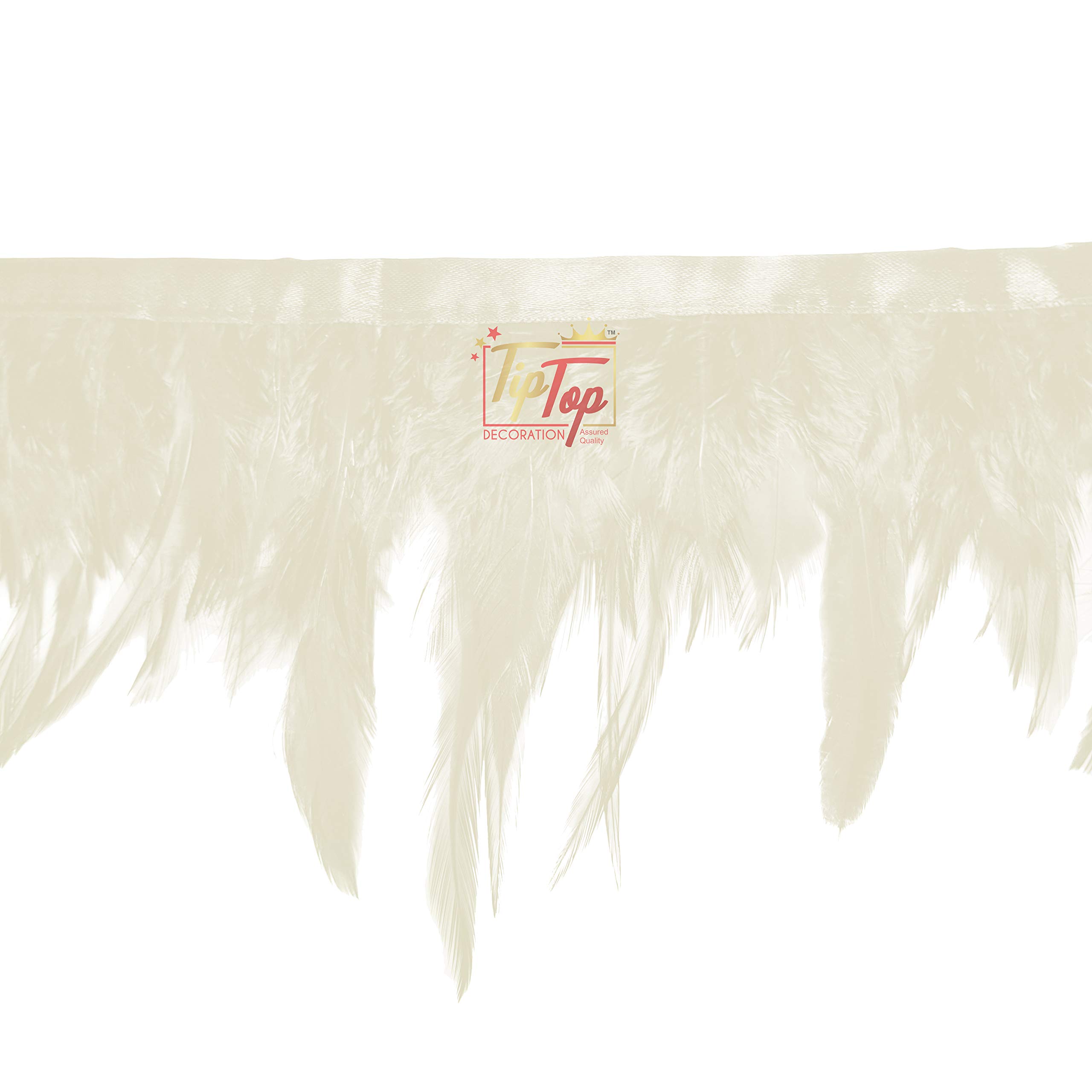 Tiptop Decoration Natural Hackle Pointed Dyed Feathers Trim Fringe Lace (4-5 Inch) (9 Meters) (Natural White) 1