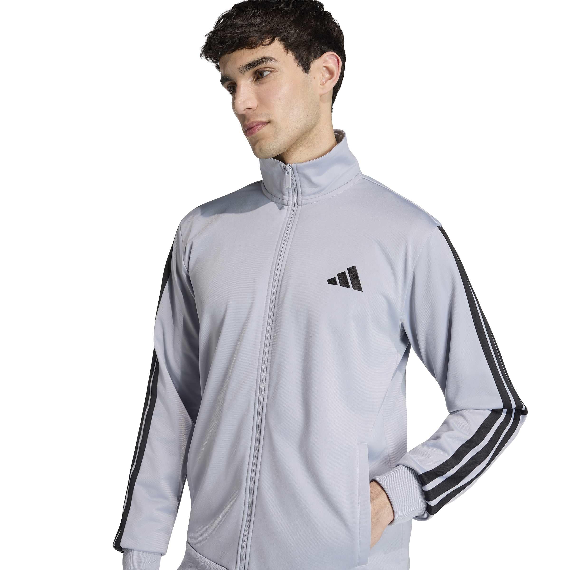 adidas Herren SPORTSWEAR BASIC 3 STRIPES TRICOT TRACKSUIT, halo silver, L