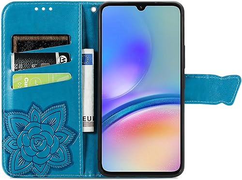 Miniatura 3 de HAOTP Funda para teléfono Samsung Galaxy A05S, funda con tapa para mujer, tarjeteros de crédito en relieve con diseño de mariposa y flor de piel