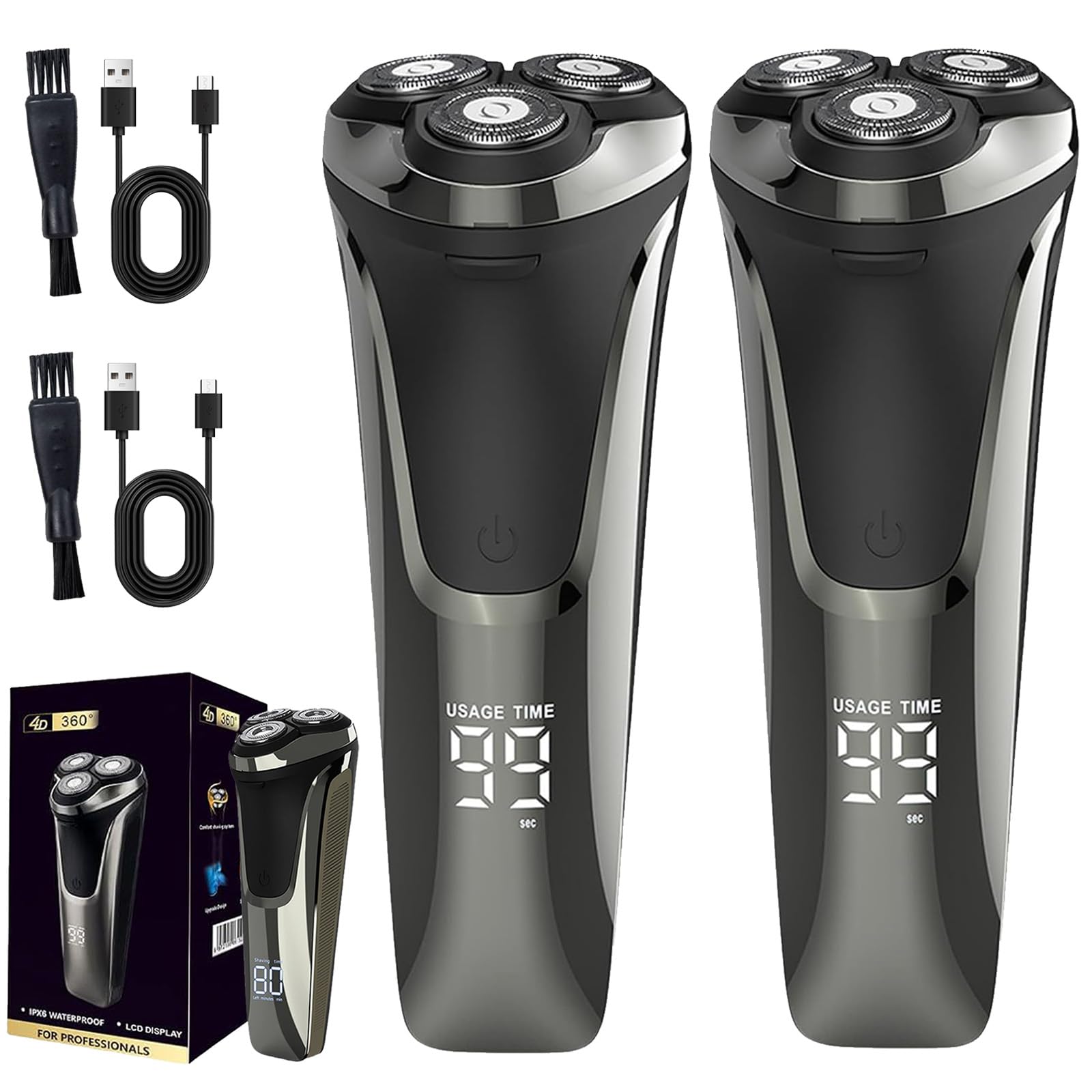 Snapbuy - Maquinilla de afeitar eléctrica para hombre, afeitadora giratoria 4D, IPX7 impermeable, inalámbrica, nueva maquinilla de afeitar eléctrica recargable 2025 con pantalla LCD y motor silencioso