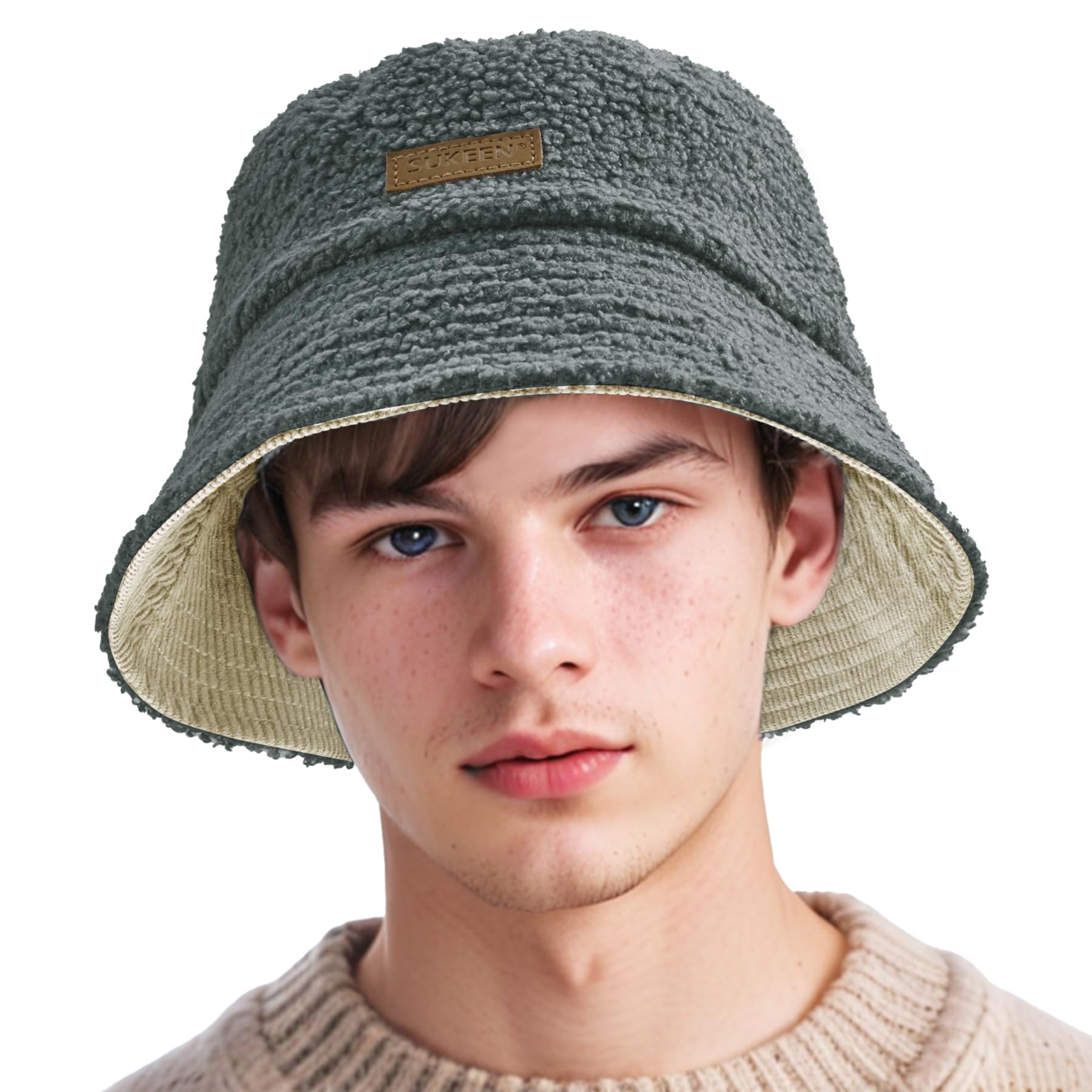 Sukeen Winter Bucket Hat for Women Men Double Side Wear Warm Hat Faux Fur Plush Winter Hat Trendy Fisherman Cap for Daily