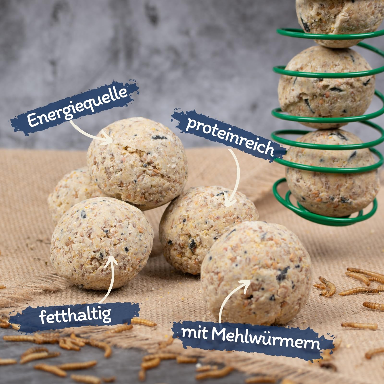 Lyra Pet® 200 STK. Meisenknödel Protein Boost ohne Netz à 90 g = 18 kg | Fetthaltiges Vogelfutter mit Mehlwürmern - Proteinreiche Energiequelle für Wildvögel - Nährstoffe für Sommer & Winter