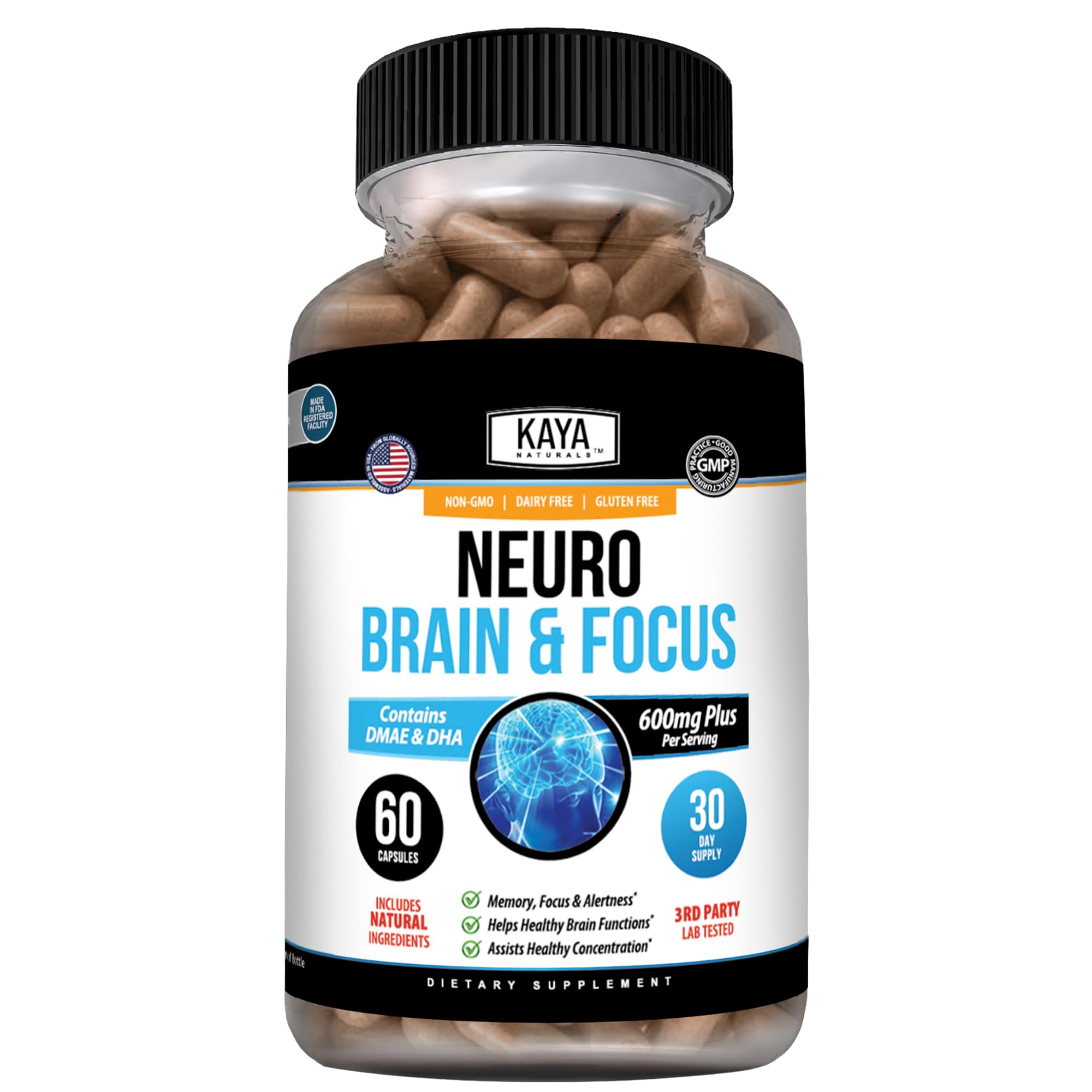 Kaya Naturals Neuro Brain Nootropic Supplement, 60 Count 60 Count (Pack of 1)