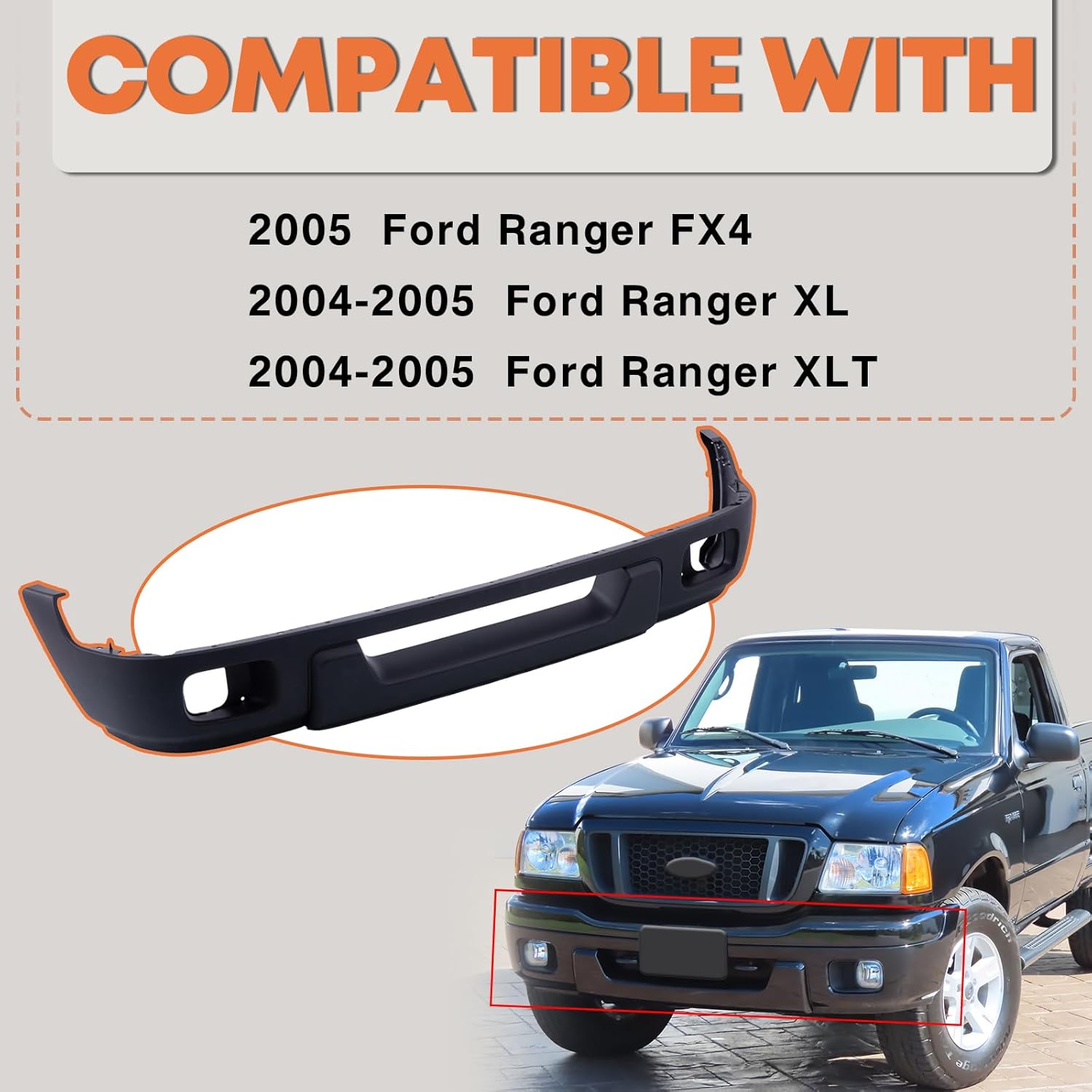 CarPartsDepot Texture Front Bumper Dam Valance Lower Air Deflector Compatible With Ford Ranger For Model FX4 Off Road Extended Standard Crew Cab Pickup 2004-2005 XL XLT 4L5Z17626BAB FO1095217