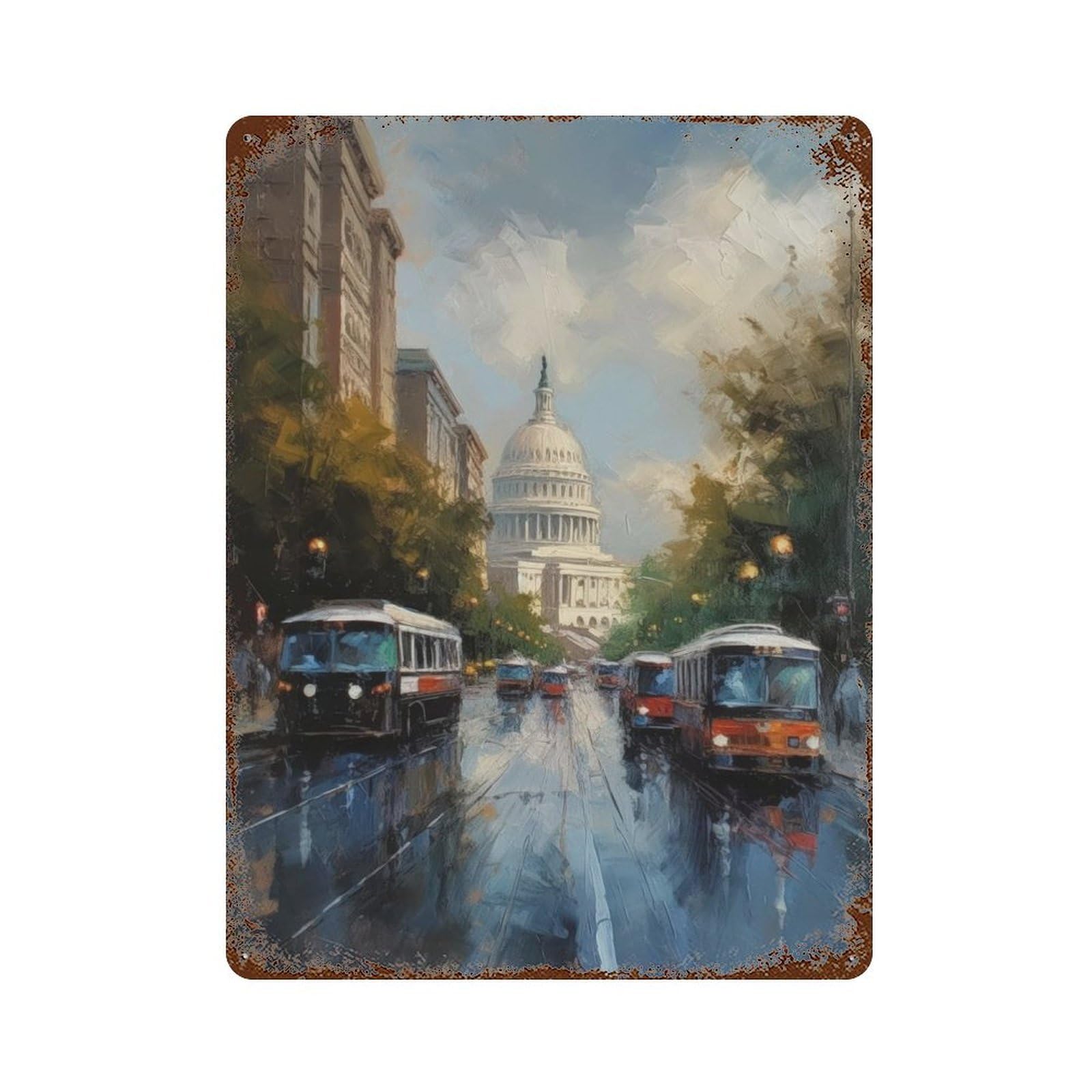Garage Style Washington DC Art USA Decorative Tin Sign 15.7"x11.8", Industrial Home Decor for Bar And Workshop
