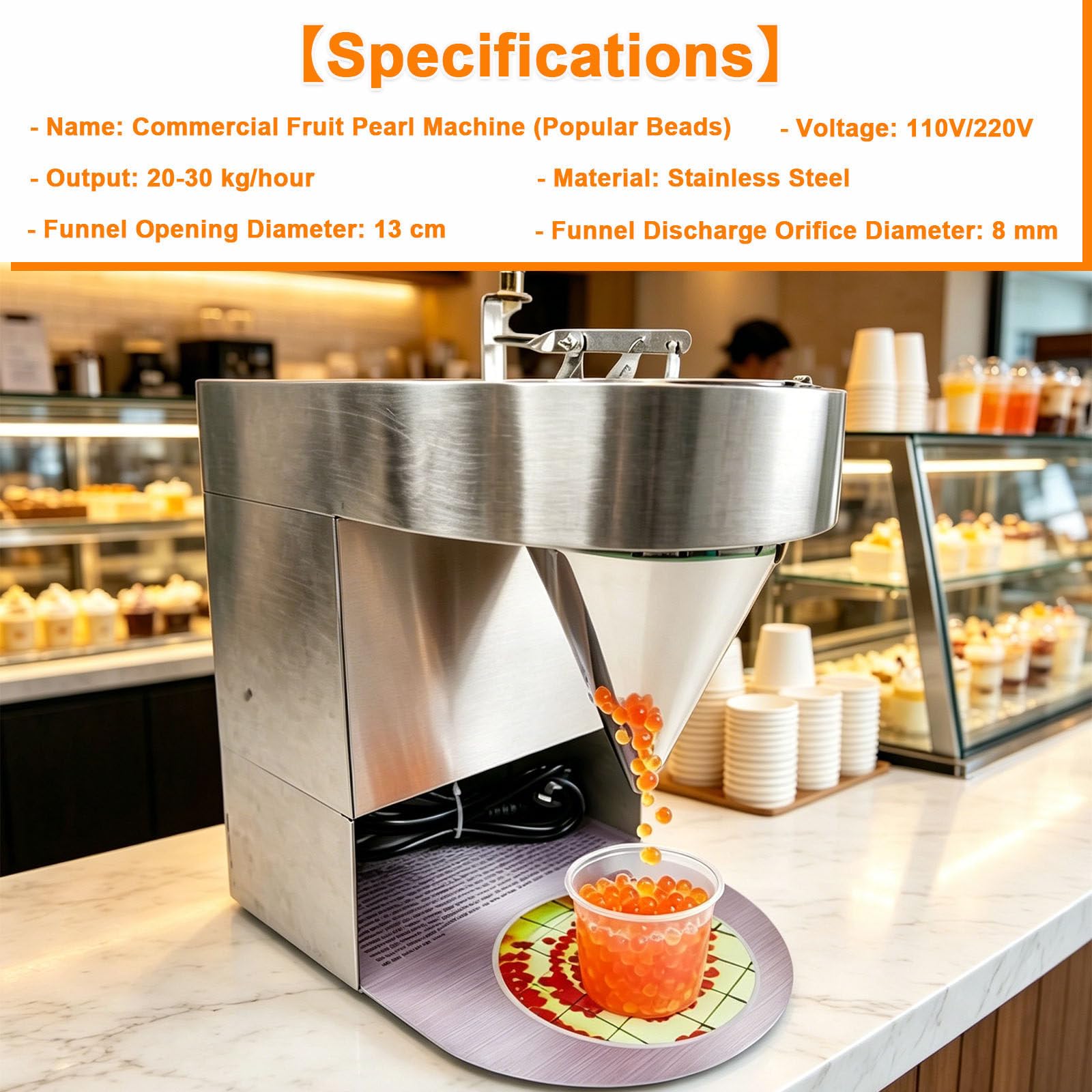 Maszyna do robienia boba, komercyjna, ze stali nierdzewnej | Produkuj truskawki, mango i inne napoje typu popping boba, do różnych zastosowań, do napojów, deserów, na imprezy małych