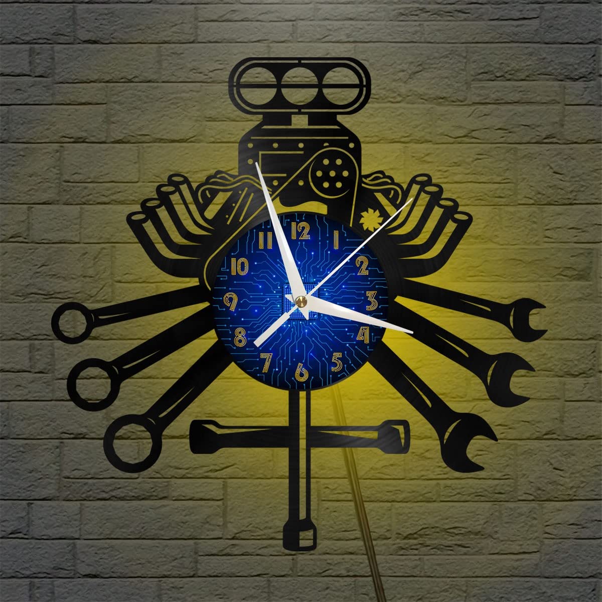 Horloge murale en vinyle noir de 12 pouces avec LED pour salon