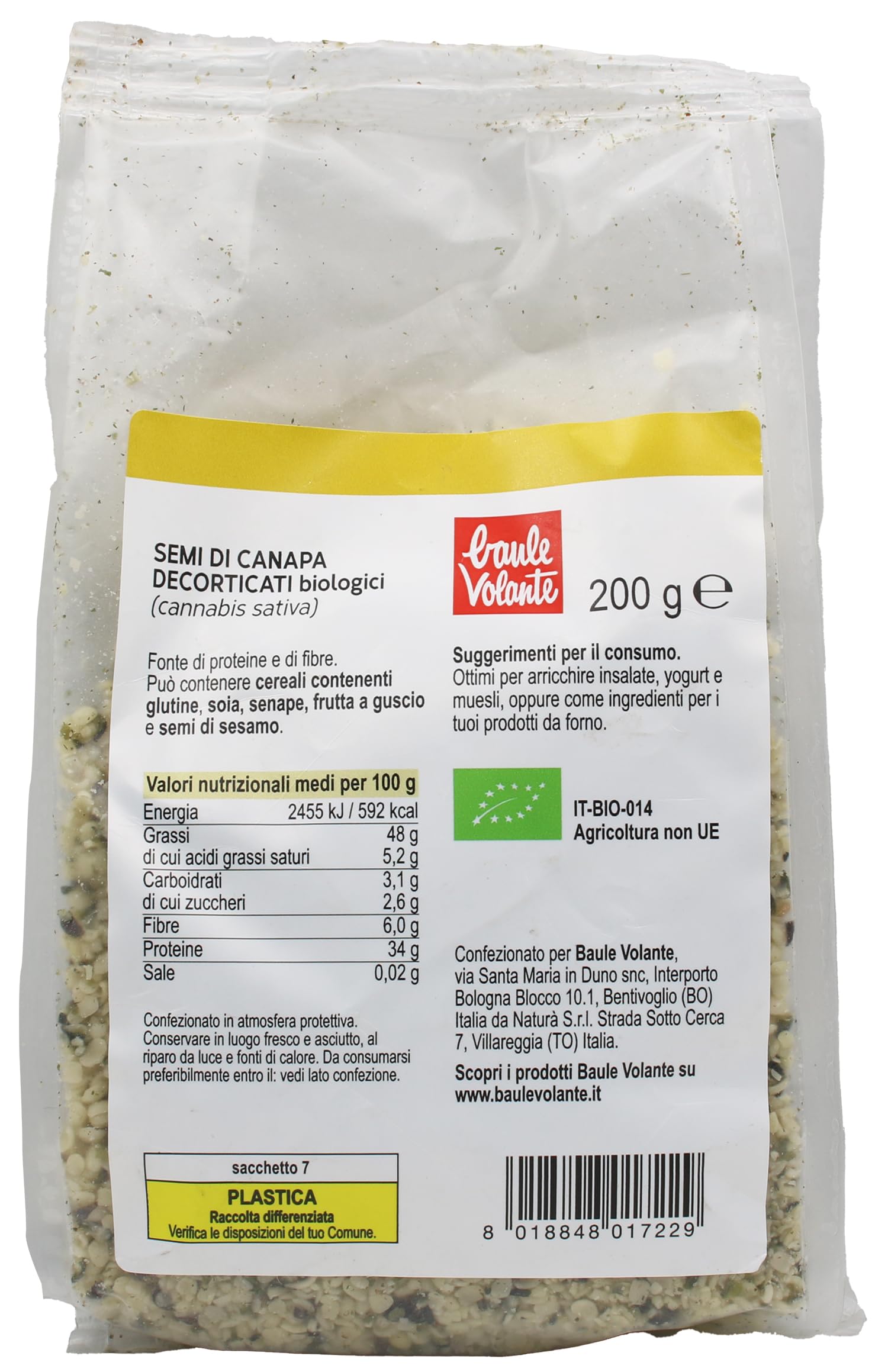 Baule Volante Semi di Canapa Decorticati – Semi di Canapa Bio - Ricco di Proteine ​​e Fibre – Ideale per Insalate e Zuppe - 200g - 2