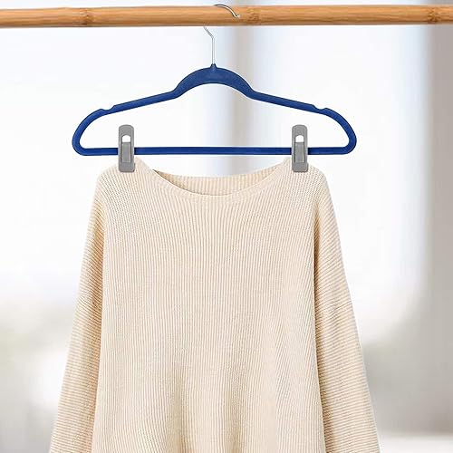 Miniatura 4 de Tinfol 50 clips de terciopelo para colgar, clips grises fuertes flocados para dedos, clips para colgar pantalones para perchas finas