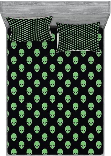 Miniatura 126 de Ambesonne Juego de sábanas bajeras y fundas de almohada, diseño retro de los videojuegos con botones de joystick vintage de los años 80 y 90, diseño