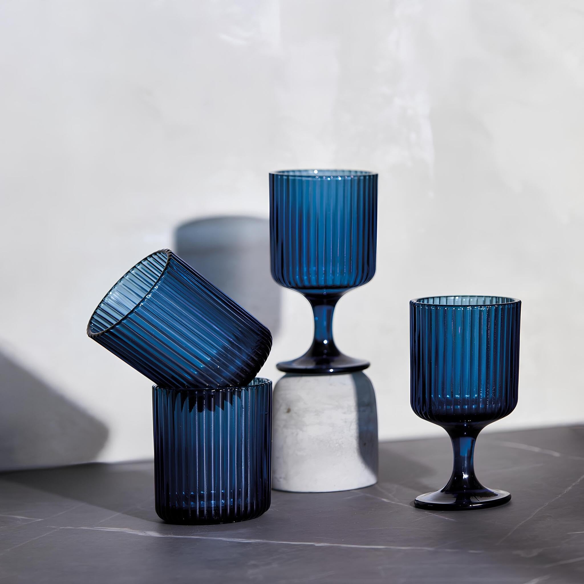 M . S Maison Sucrée Maison Sucrée Art Torcello - Juego de vasos y copas de 6 piezas de pasta de cristal de colores transparentes (1 azul, 6 copas)