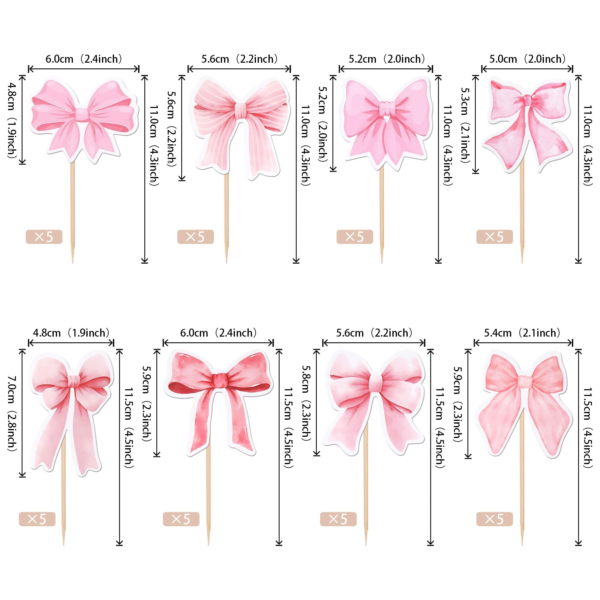 40 PCS Pink Bow Cupcake Toppers Bowknot Cupcake Picks Pink Bow Girls Birthday Party Decorations for Coquette Bow Theme Wedding Bridal Baby Shower Birthday Party Cake Decorations Supplies