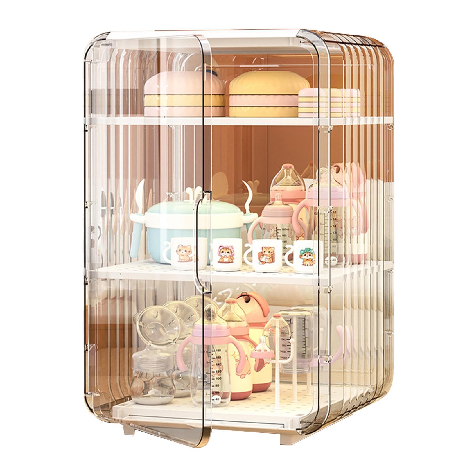 Contenitore per bottiglie, scolapiatti per stoviglie, organizer antipolvere con coperchio e stendibiancheria, per piano di lavoro della cucina, grande capacità, per la cura delle tazze, bianco