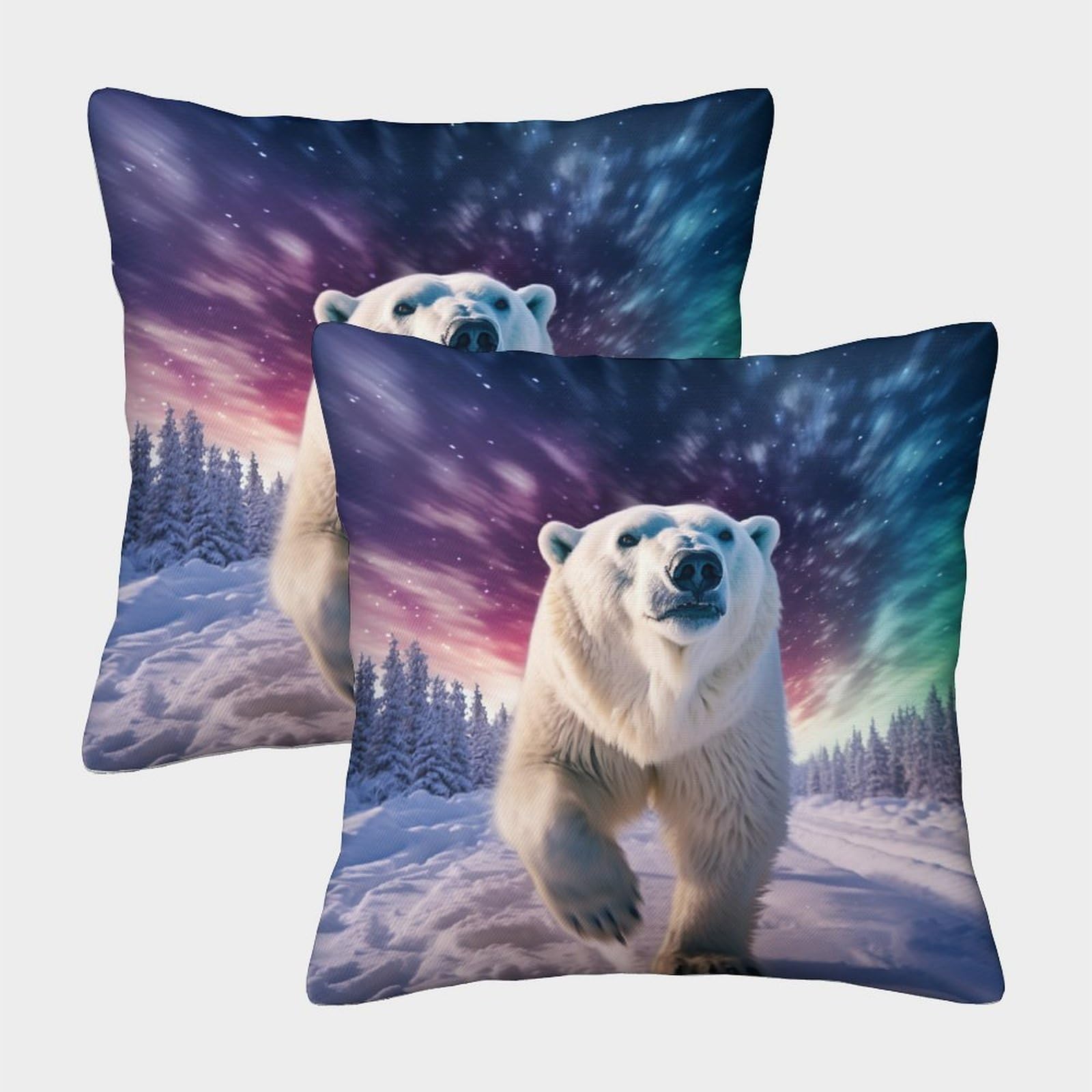 kaiyun 2 Pack Polar Bear Luxury Digital Printed Soft 3D Themed Square Cushion Cover 45x45cm