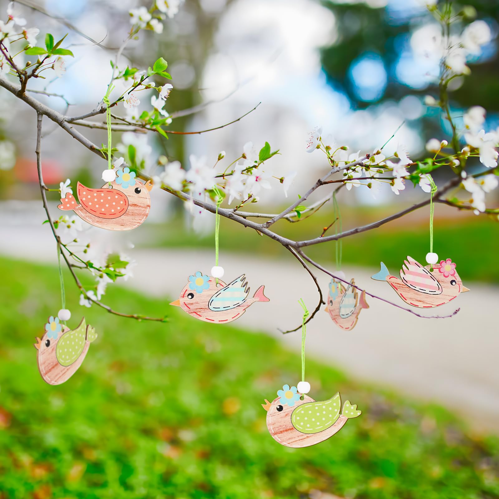 8 Pendenti Uccello In Legno - Decorazioni Per Pasqua, Casa E Finestre - Foto 3