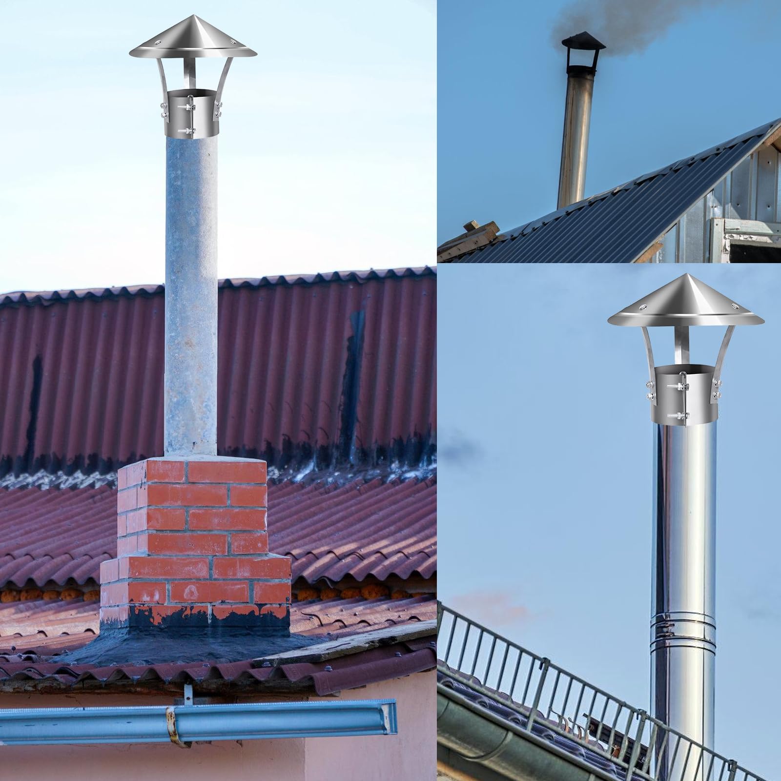 Cappa Per Camino In Acciaio Inossidabile,Comignolo Conico,Chimney Rain Cap,Comignolo Antipioggia Cappuccio,Cappa Per Tetto Per Camino Per Impermeabilizzazione E Antipioggia (200 mm)