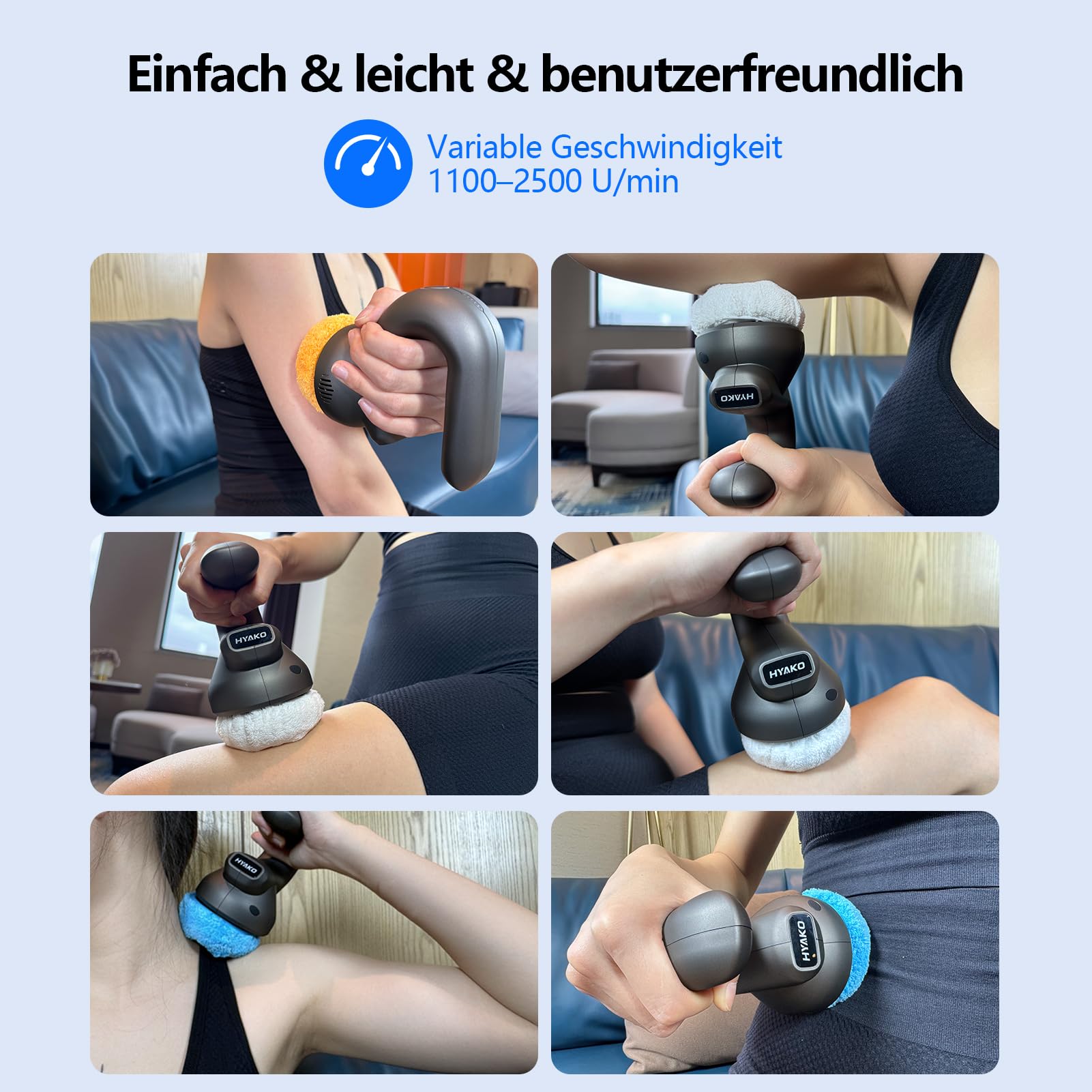 HYAKO Mini Tiefengewebe Orbital Massagegerät 3 Kugelkopf & Tasche und Leise | Durchblutungsförderung, Nacken & Schultermassage, Ergonomie, Stressabbau, Ermüdung reduzieren, Schlaf fördern