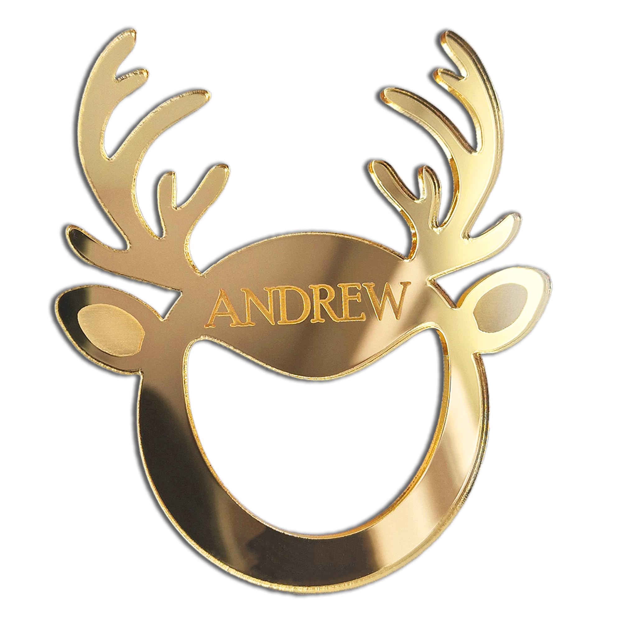 Personalised Reindeer Napkin Ring Holder Decoration - Add any name! (Mirror Gold, One Size)