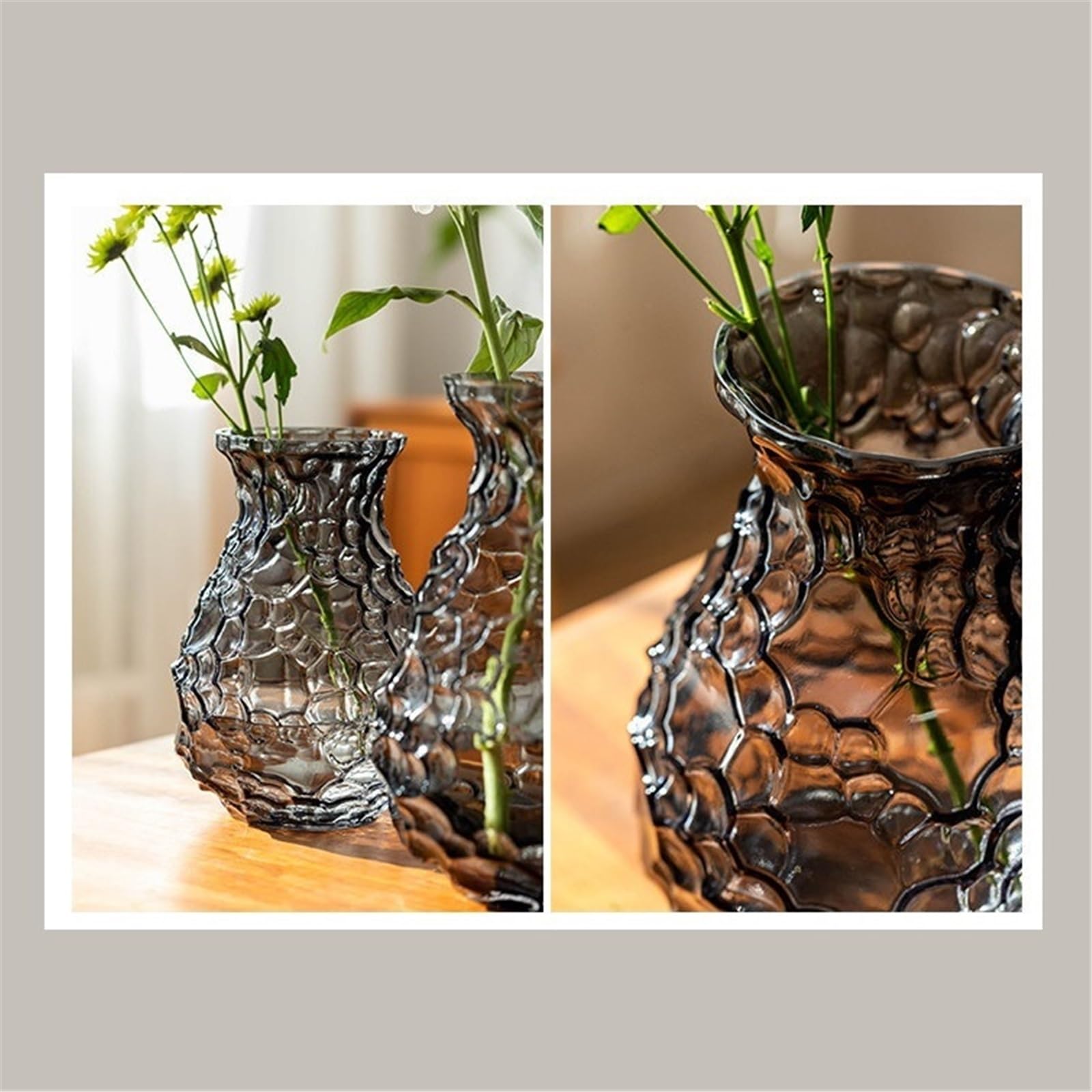 Vases en verre gris martelé texturés modernes Décoration d'intérieur | Vase décoratif for fleurs(Petit)