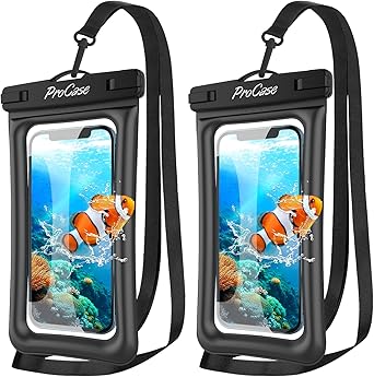 ProCase 2 Pack Floating Waterproof Phone Pouch IPX8, Universal Dry Bag Fits iPhone 17/16/15/14/13 Series, Galaxy S24/S23/S22, Pixel 8/7 Up to 7, Touchscreen, Underwater & Snow Protection -Black