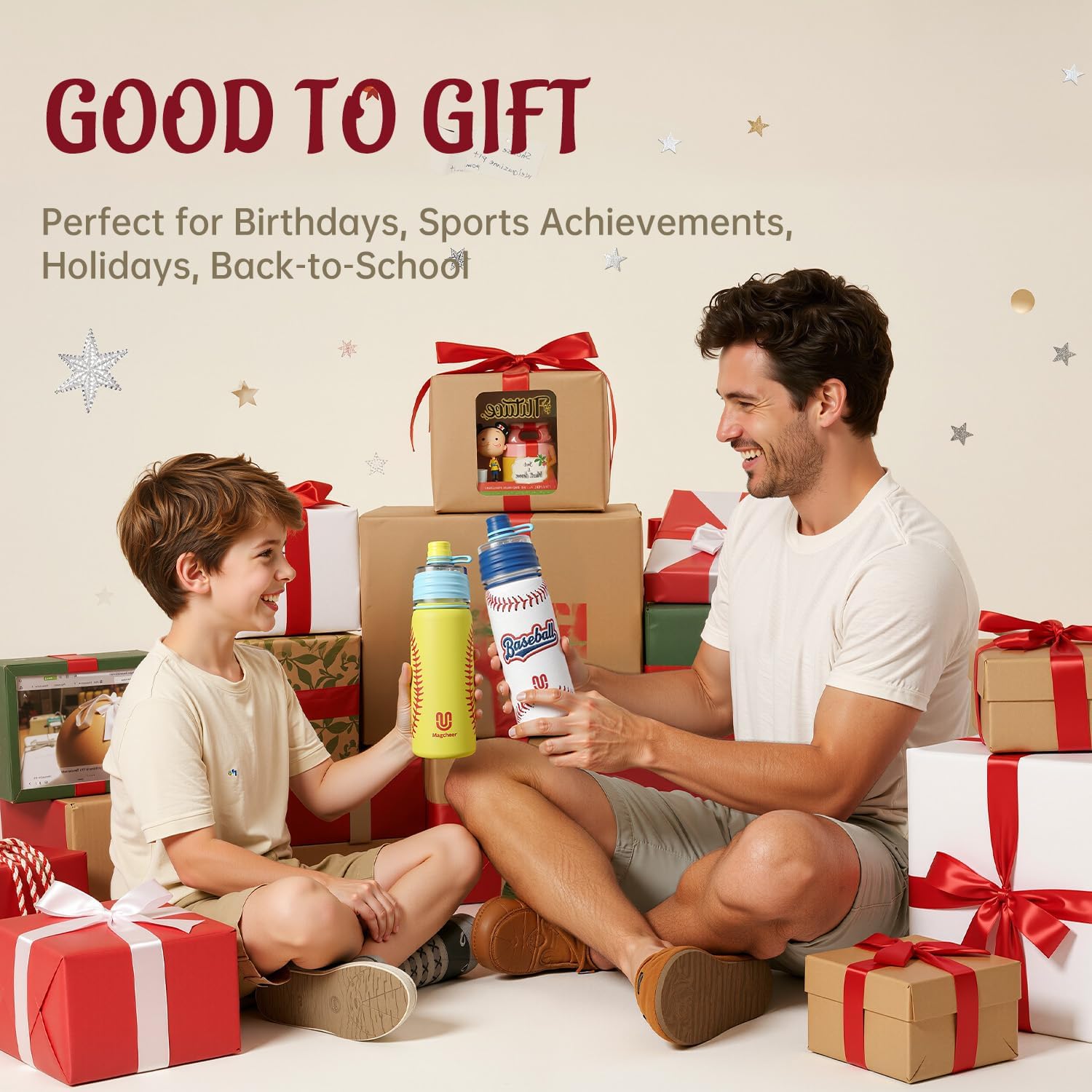 Softball Water Bottle - 20oz Insulated Misting Water Bottles Stainless Steel 3D Textured - Softball Accessories Gift for Kids