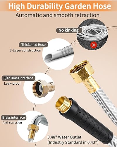 Miniatura 5 de KOSOEUR Carrete de manguera de jardín retráctil, carrete de manguera retráctil de 12 pulgada x 100 pies, carretes de manguera de agua retráctiles