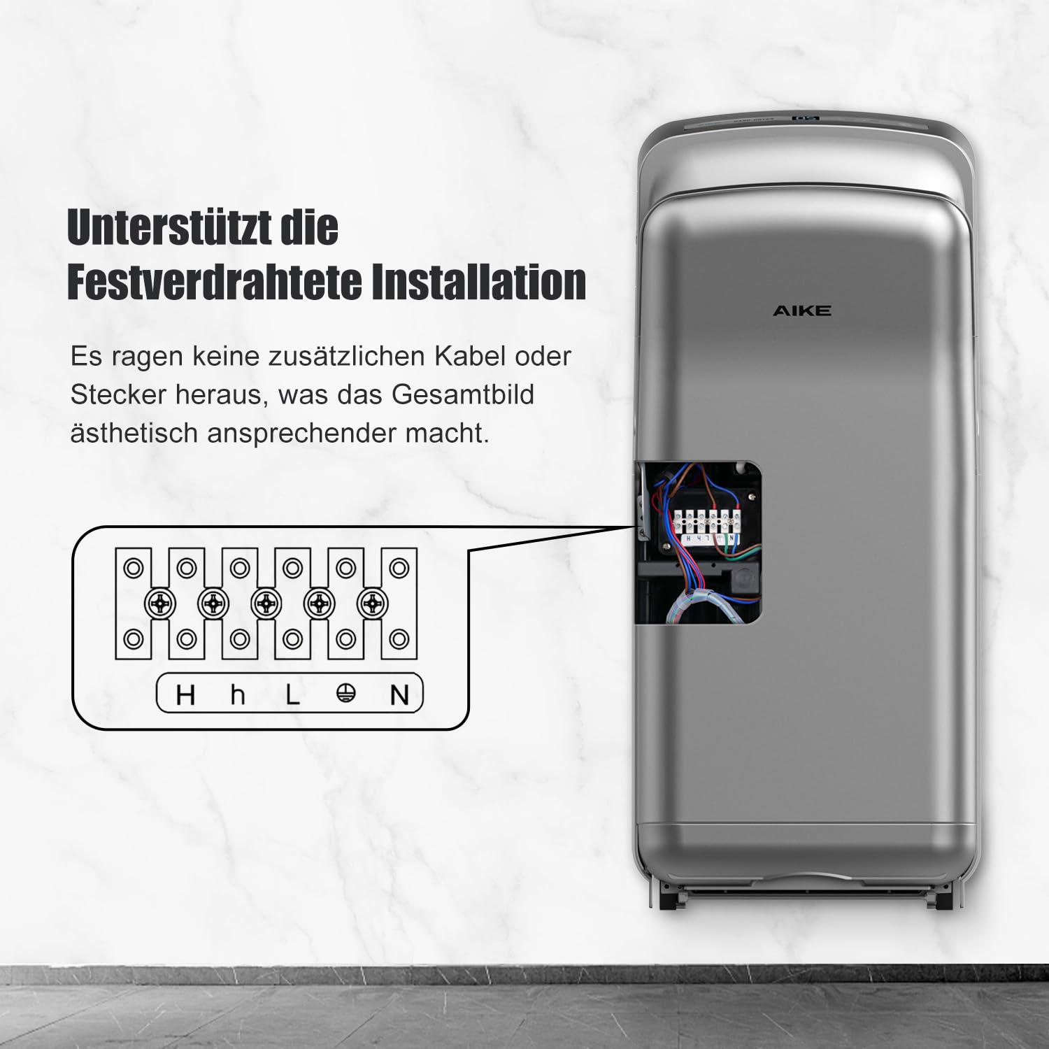 AIKE 2005H Händetrockner, Kommerzieller elektrischer Händetrockner, mit HEPA-Filter, Super Powerful, 7-10 Sekunden zum Trocknen,1750-2050W