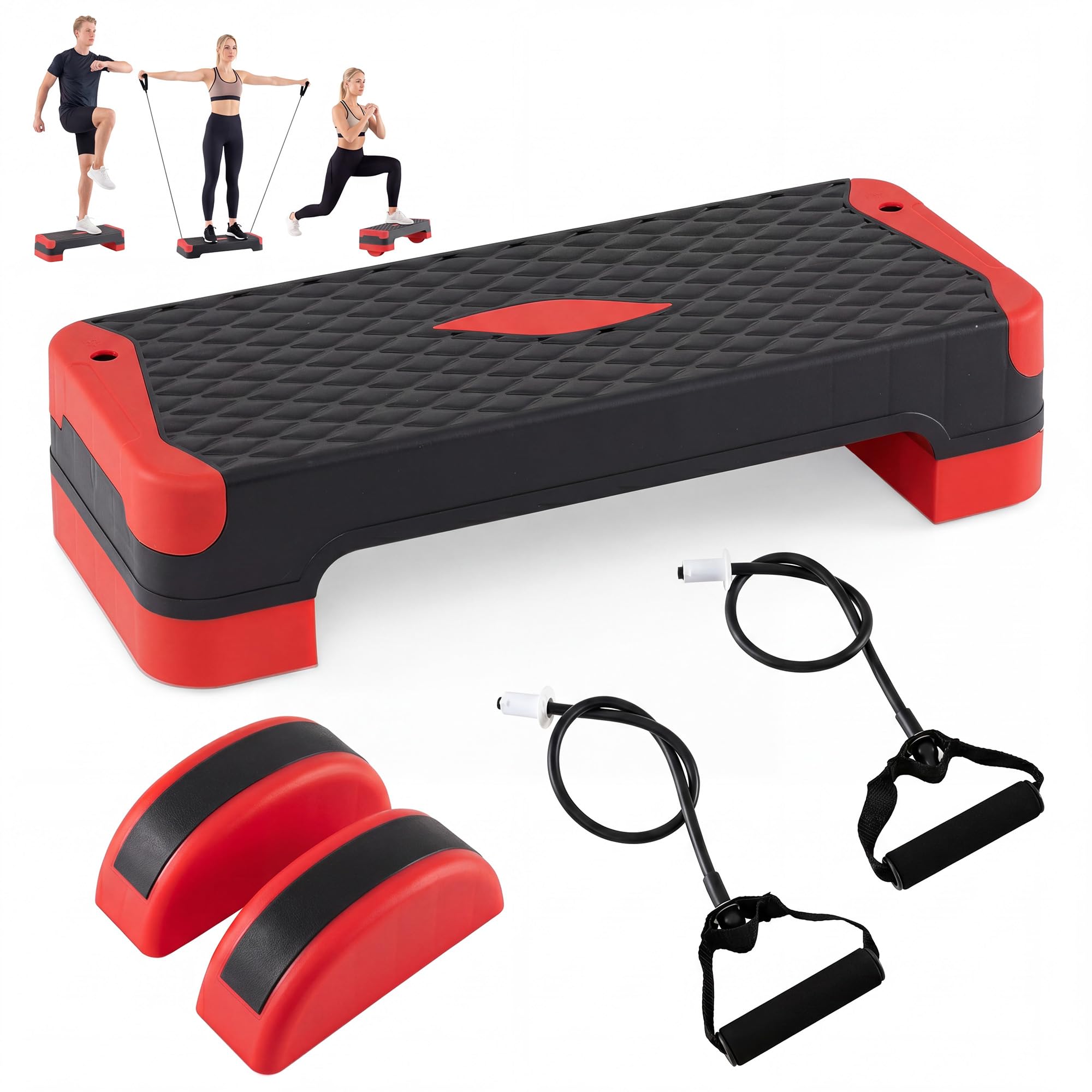 GYMAX Stepper Aerobica 3 in 1, Step Fitness con Corda Elastica