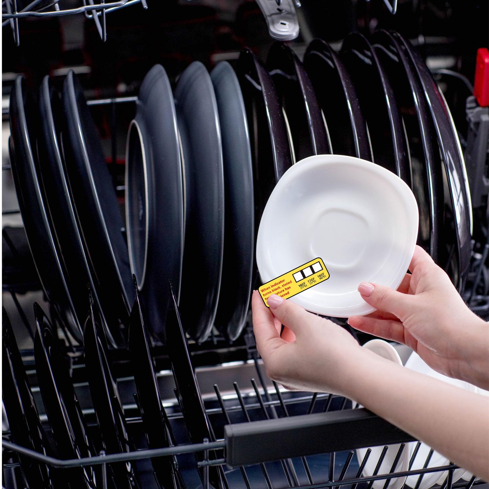 Dunzoom 24 tiras de temperatura de 3 temperaturas de 71.1 °C/71 ℃ 76.7 °C/76.5 ℃ 82.2 °C/82 ℃ Etiquetas adhesivas impermeables para lavavajillas comerciales y domésticos