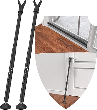 Door Stoppers Security Bar, 3-in-1 Apartment Patio Sliding Door Security Bar from Inside, Adjustable Front Door & Window Barricade Security Stick for Home Safety, 2-Pack Burglar Jammer Lock Black