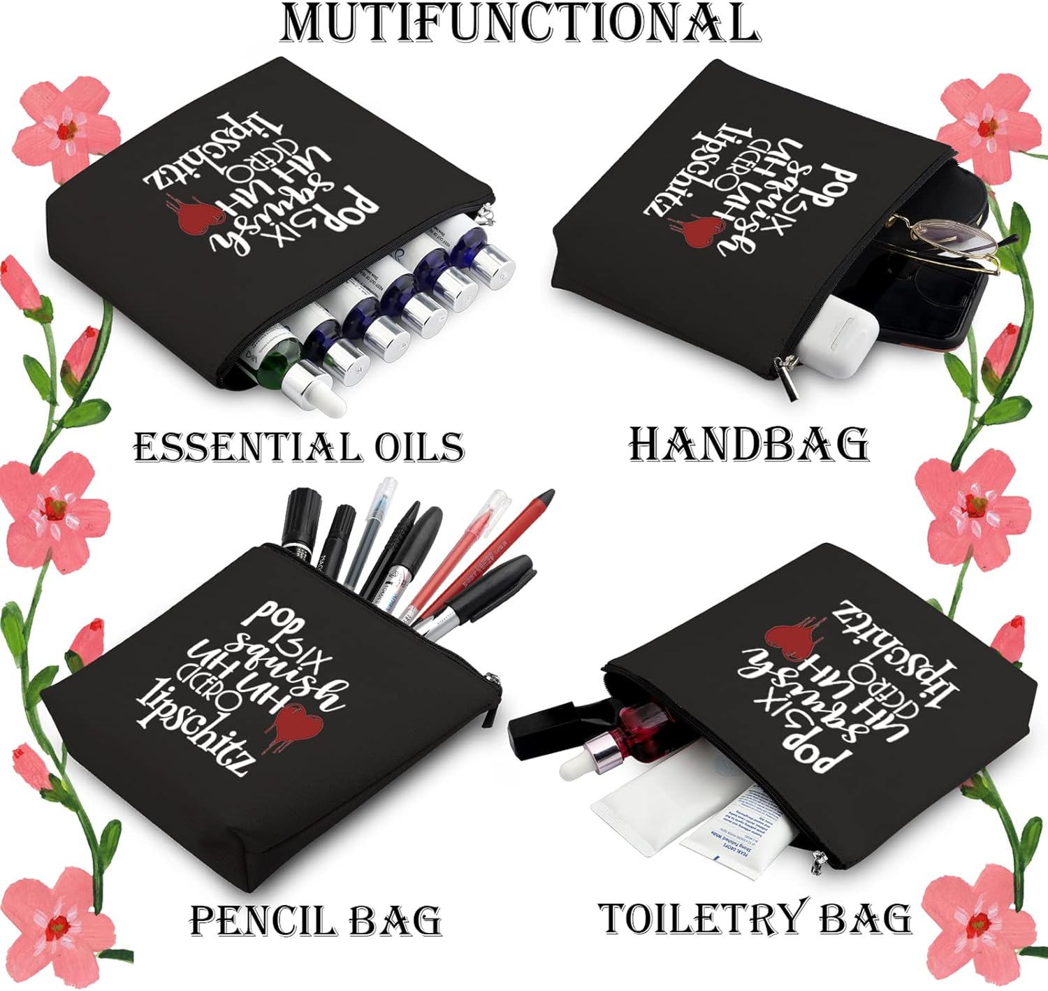 WCGXKO Chicago Musical Inspired Gift Six Squish Uh Uh Cicero Lipschitz Zipper Pouch Cosmetic Bag (POP SIX black) - Image 5