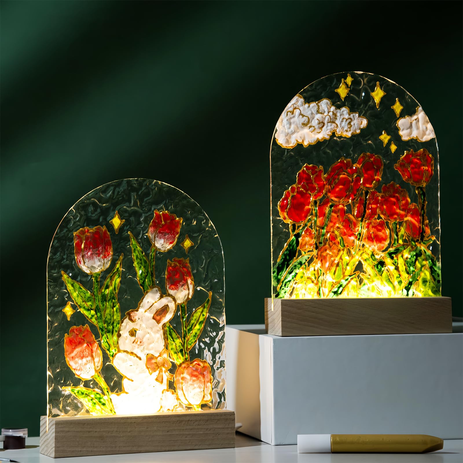 Base Espositiva LED In Legno 15x4,5x3 Cm - Luce Calda/Colorata - Piedistallo Per Lastre Acriliche 5mm