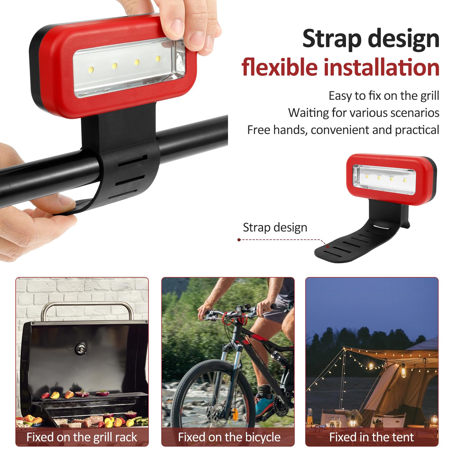 Grill Lampe 3 Helligkeitsstufen 13×6×4cm Grilllicht mit Gurtband Camping Lampe Hitzebeständig für Zelt Fahrrad Grill Camping Nachtparty
