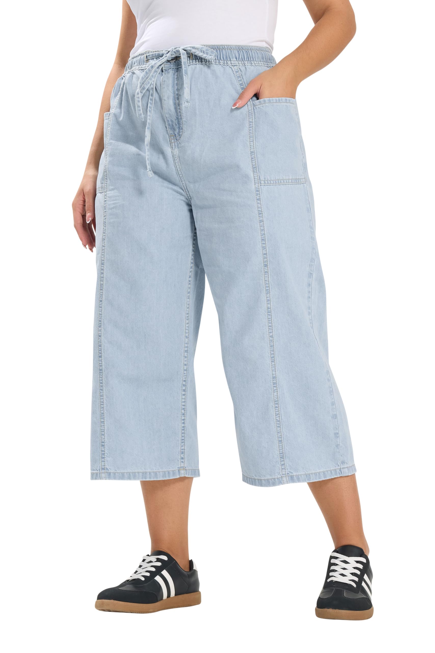 Yours Women's Light Blue Wide Leg Cropped Jeans In | Size: 24