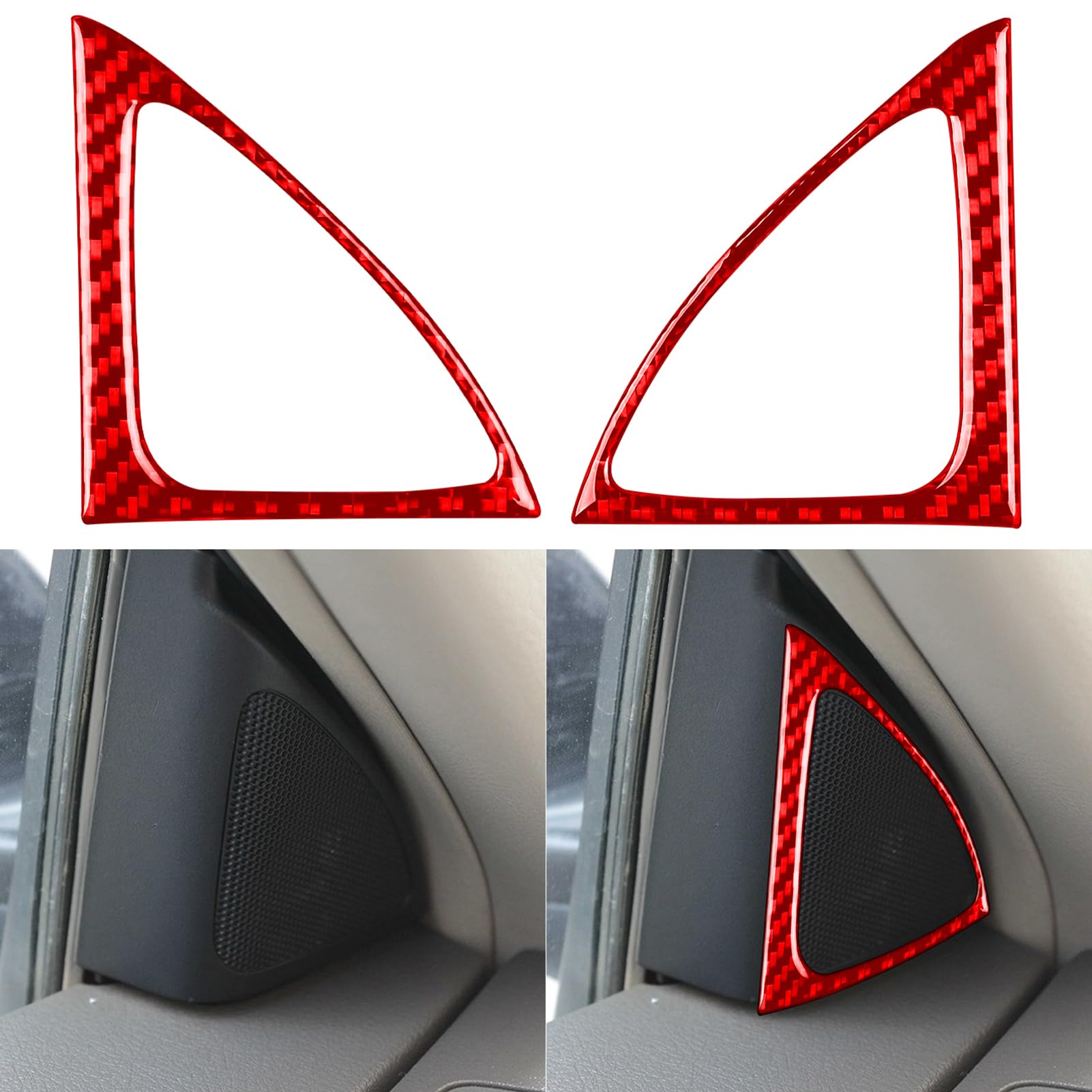 Auto Inner A-Pillar Triangle Speaker Horn Decoration Frame 2pcs Premium Sticker Real Quality Soft Carbon Fiber Interior Trim Compatible with Toyota Corolla 2009 2010 2011 2012 2013 Accessories Red