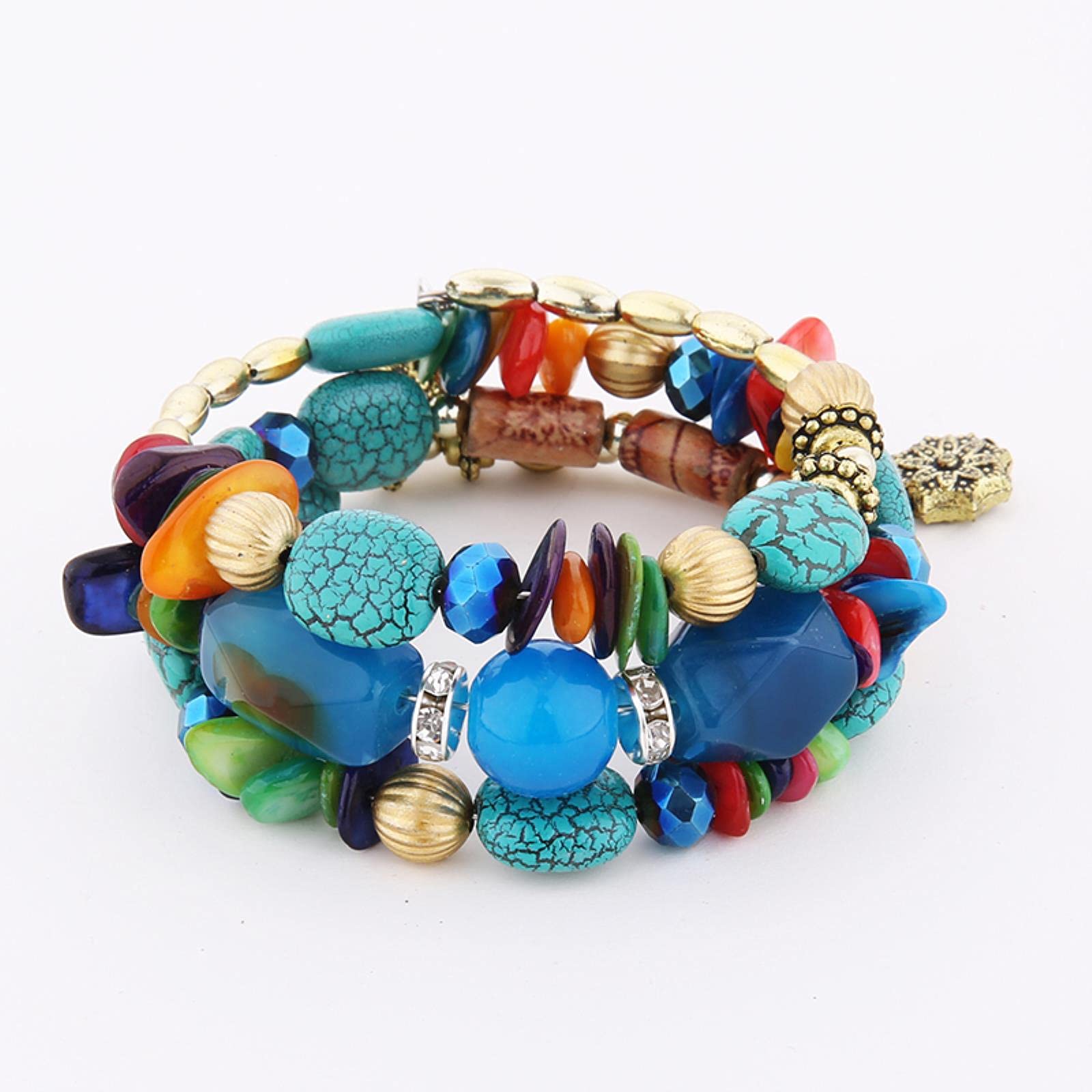 BCJMKDX bohemian bracelet, Natural Stone Beads Bangle Bracelet Gold Color Metal Bohemian Ethnic Costume Jewelry Bracelets for Women(C)
