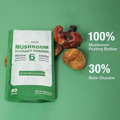 Miniatura 3 de ECO-TASTE 6 mezclas de hongos en polvo con 30% beta-D-glucano, melena de león, reishi, cordyceps, chaga, cola de pavo, maitake, extracto corporal