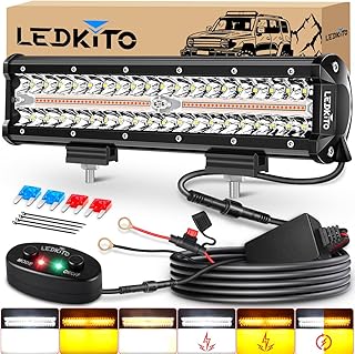 12In LED Light Bar Kit Amber White 6 Modes Strobe Spot Flood Combo | Triple Row Dual Color OffRoad Driving Work Flashing Lights Bar with Memory Reset Function for Je-ep Trucks ATV UTV SUV Pickup