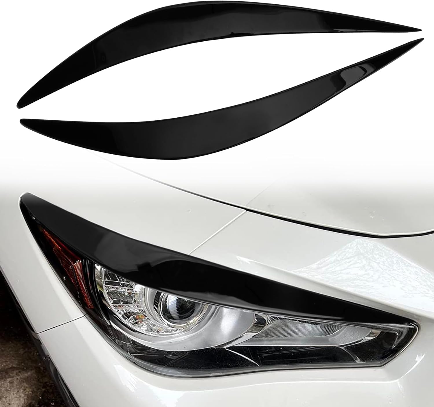 Glossy Black Eyelid for Q50, PSLER Headlight Eyelids Headlight Eyebrows Trim Front Headlight Cover Eyebrow Decoration Front Lamps Sticker Fit for Infiniti Q50 2014 2015 2016 2017 2018 2019-2024