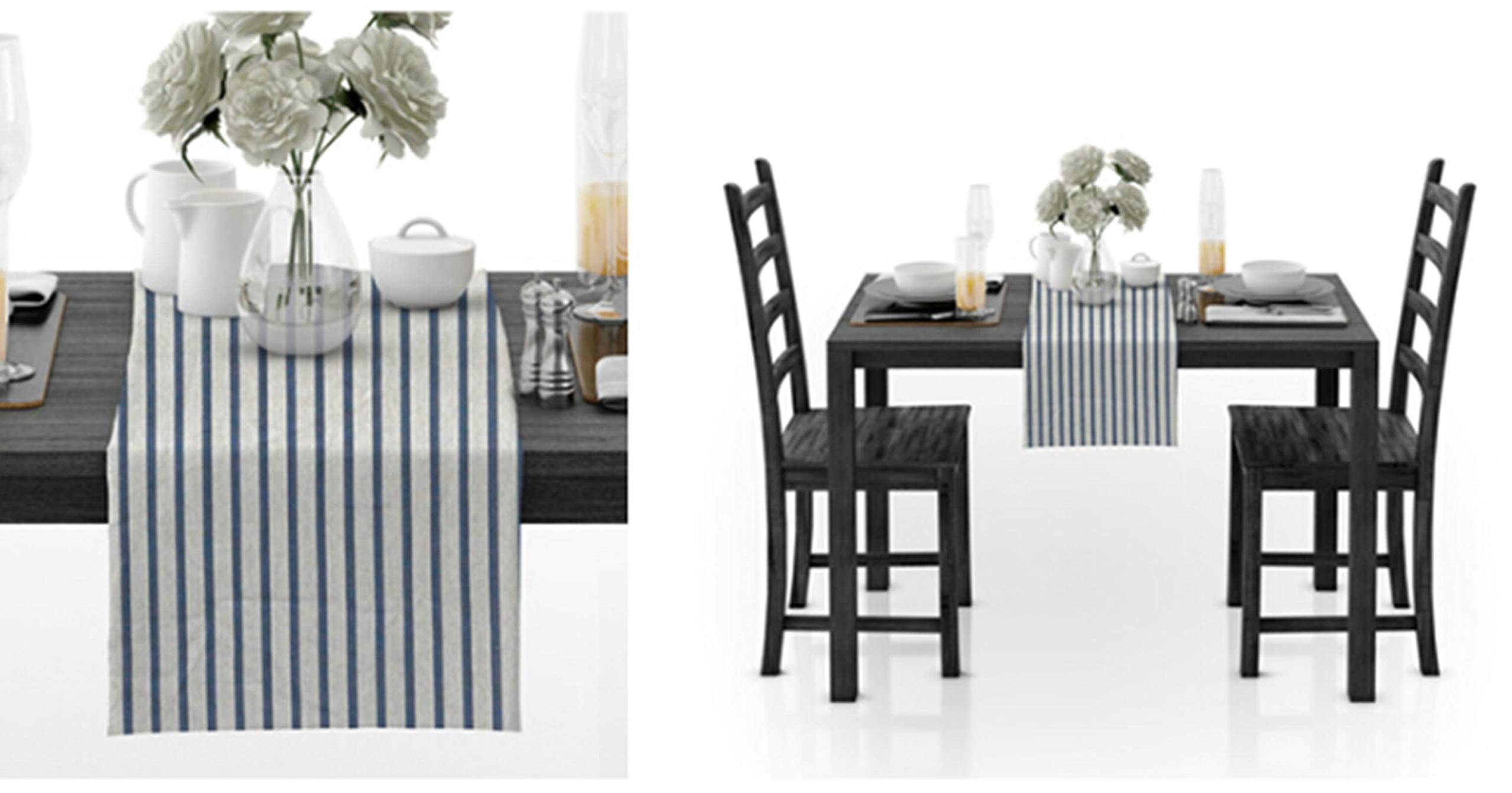 Aeici Camino de mesa rectangular de algodón, diseño de rayas, 30 x 150 cm, camino de mesa, decoración para fiestas, color azul y blanco