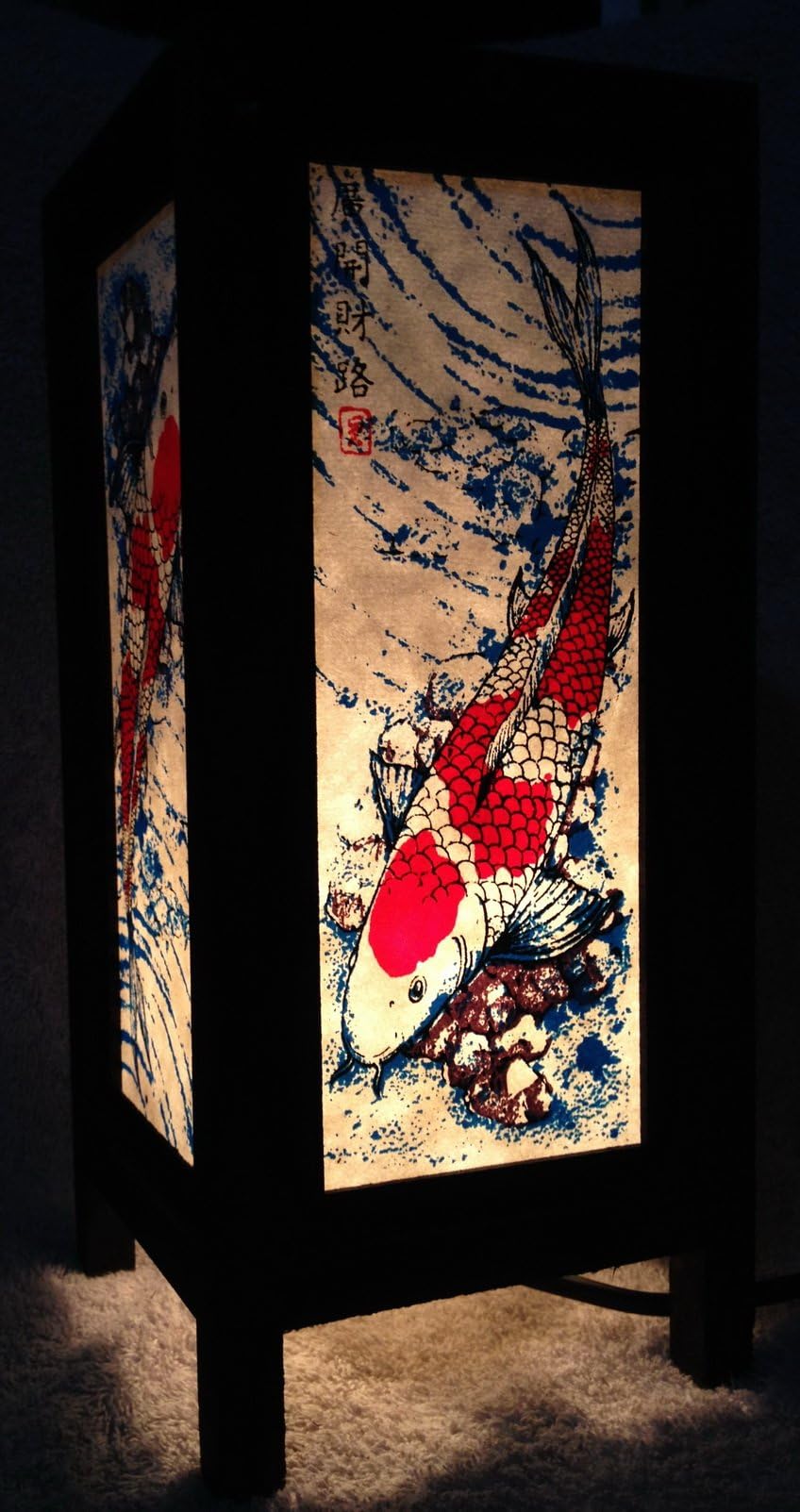 Thai Vintage Handmade ASIAN Oriental Art Koi Fish Bedside Table Lamp or Home Garden Decoration.