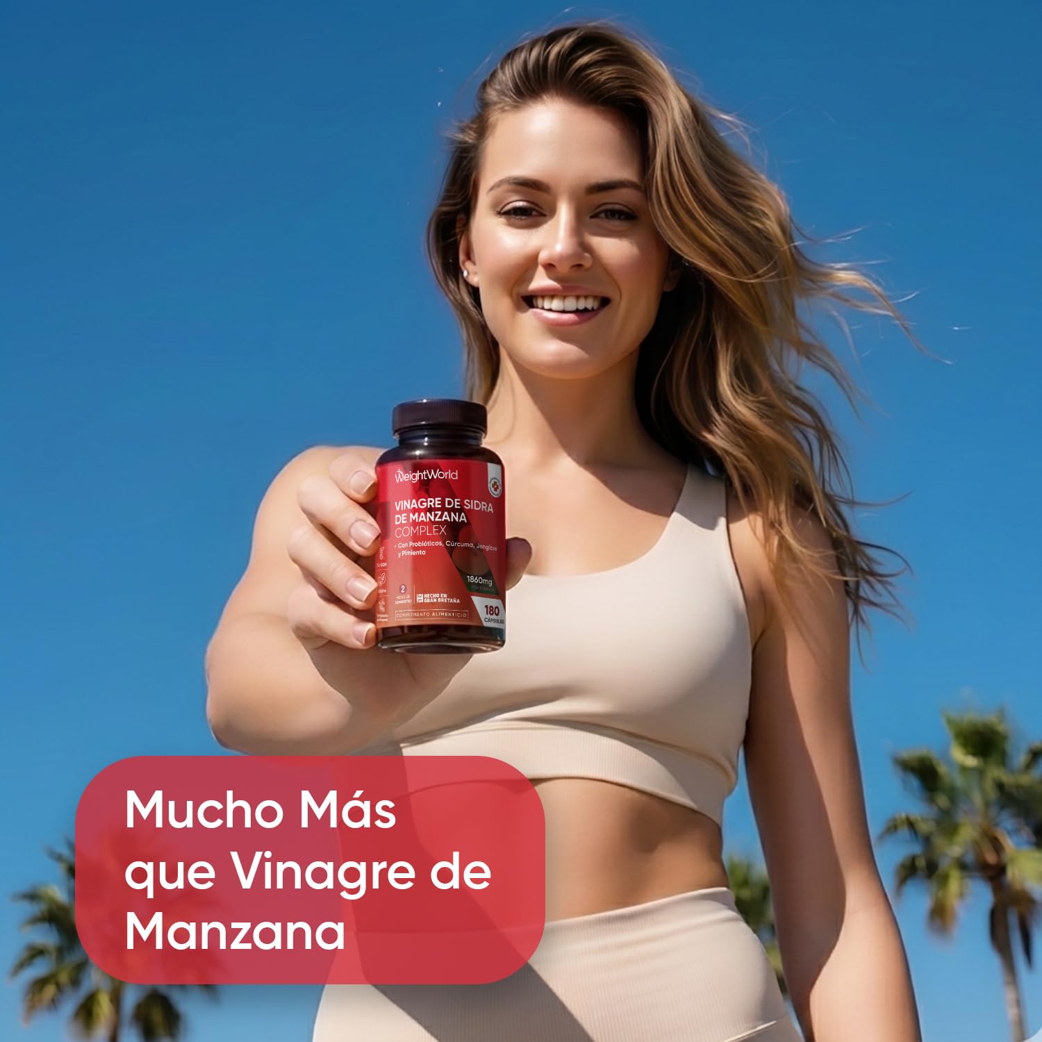 Vinagre de Sidra de Manzana 1860 mg - 180 Cápsulas con Probióticos, Cúrcuma, Jengibre y Pimienta de Cayena - Suplemento para 2 Meses de Suministro - Vegano, Sin OGM y Sin Gluten