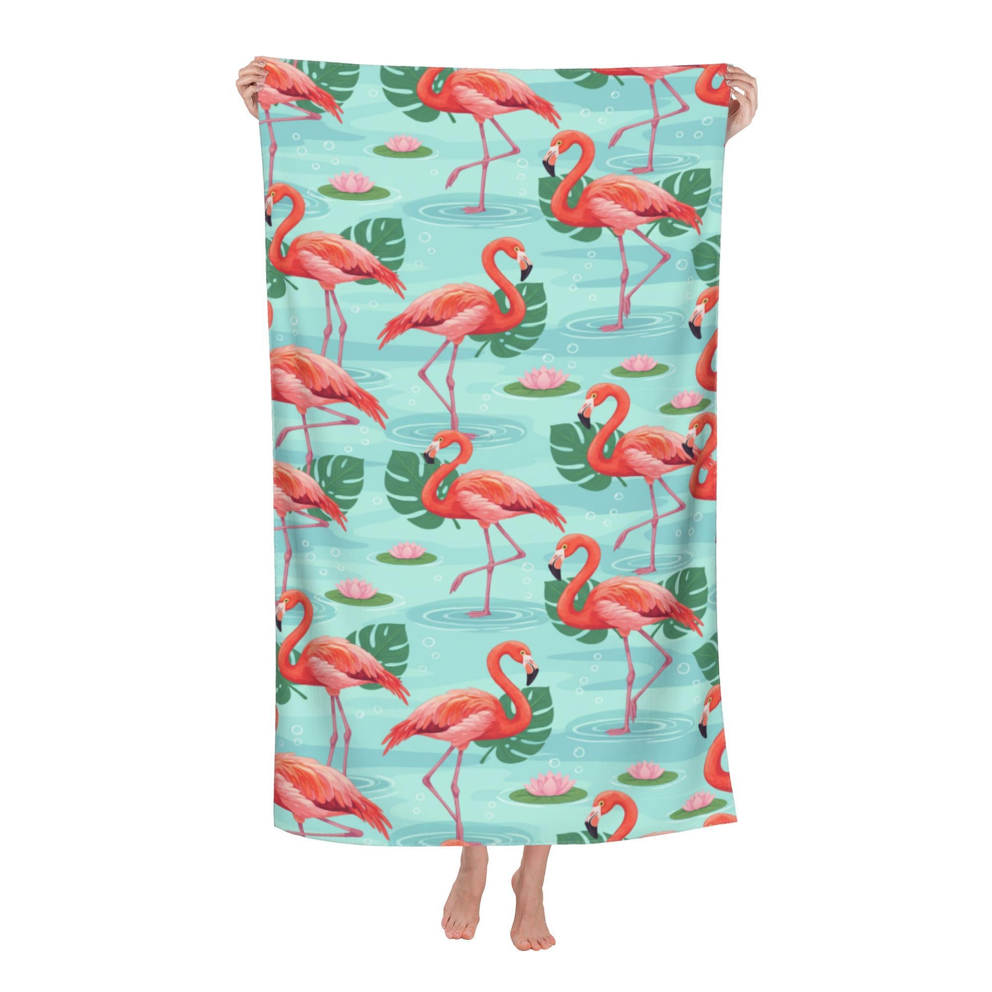 peiyeety Cute Flamingos Leaf Soft Bath Towels Absorbent Bathroom Towel for Beach Hotel Gym Spa Shower