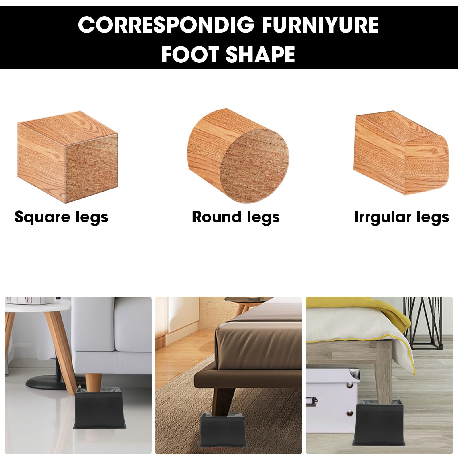 MYMULIKE Rialzi per letto da 10,2 cm, resistenti per mobili, fino a 2721,6 kg, per divano, scrivania, divano, tavolo, libreria (confezione da 4, 10 cm)