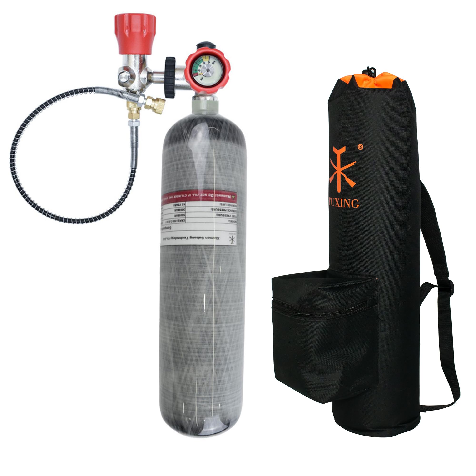 TUXING Tanque de fibra de carbono HPA de 3 litros, tanque de aire PCP de 4500 psi, cilindro de gas, tanque de buceo con bolsa para pistola de aire PCP, tanque de carga de paintball