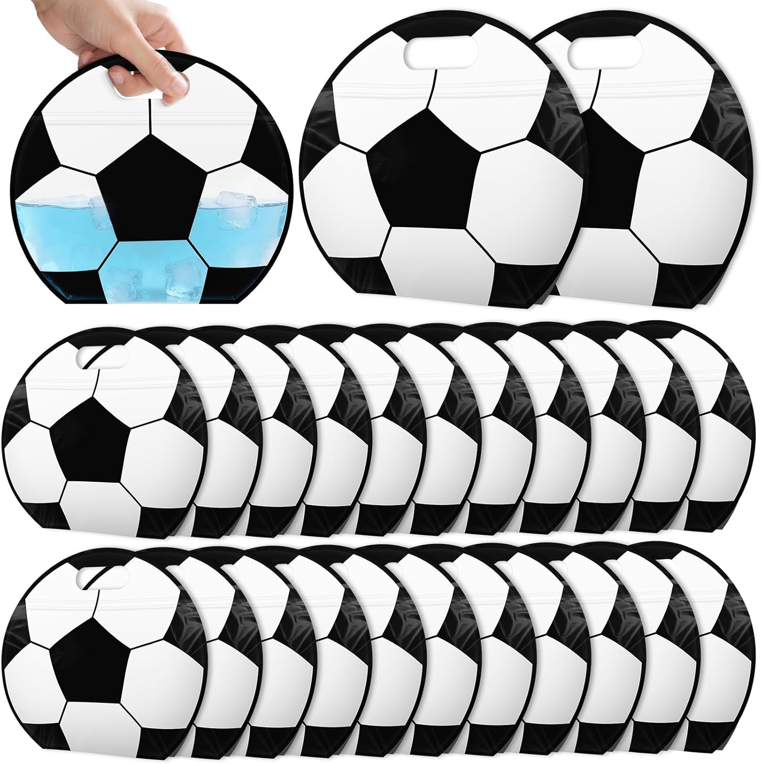 24pcs Soccer Snack Bags with Handles Reusable Sealed Candy Bags, Stand-up Bottom Goodie Bags for Soccer Sport Game Day Practice Birthday Gifts and Soccer Party Supplies, Soccer Training Treat Bags