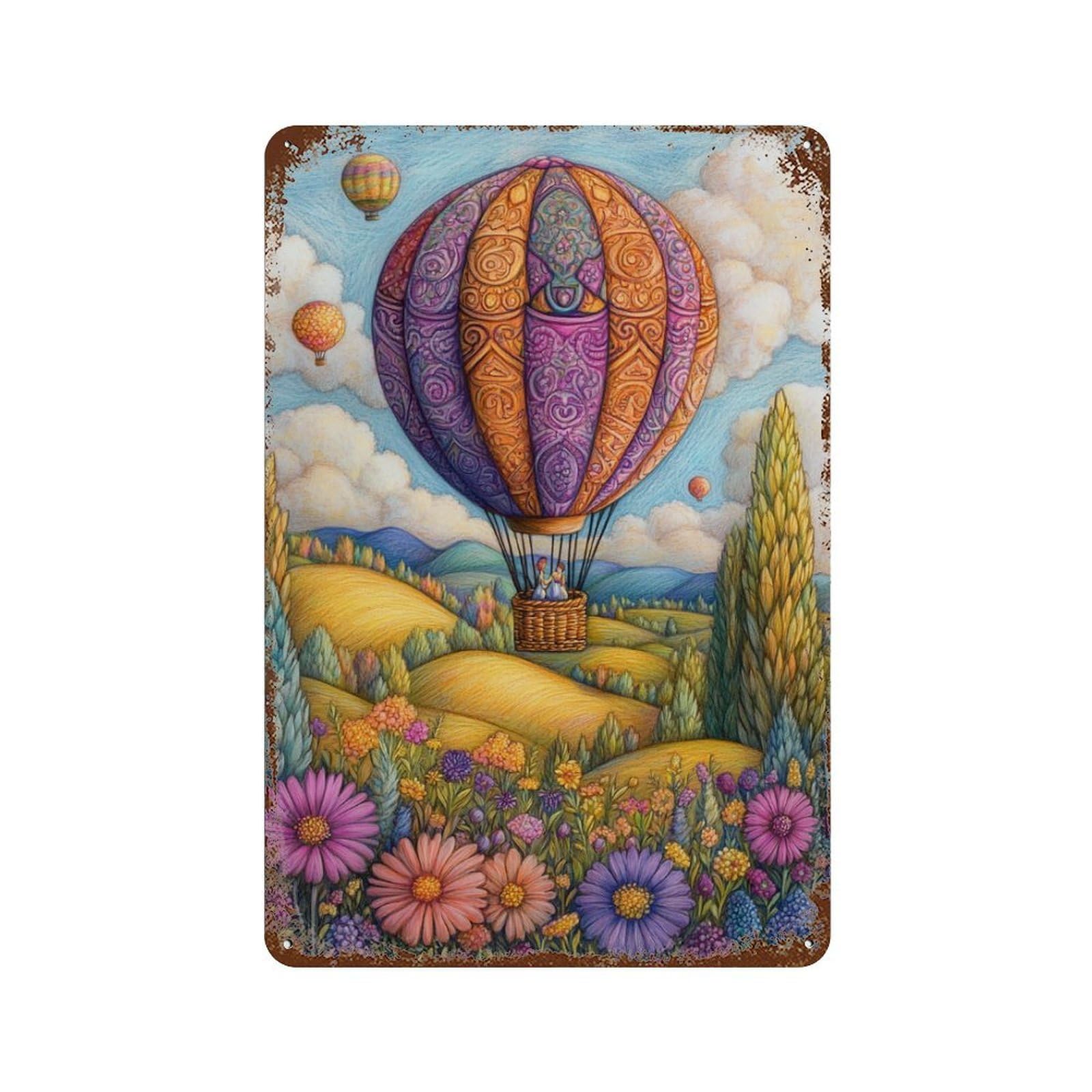 Colorful Hot Air Balloon Ride Rusty Metal Tin Sign 11.8"x7.9", Old School Wall Decor for Garage, Pub Or Kitchen