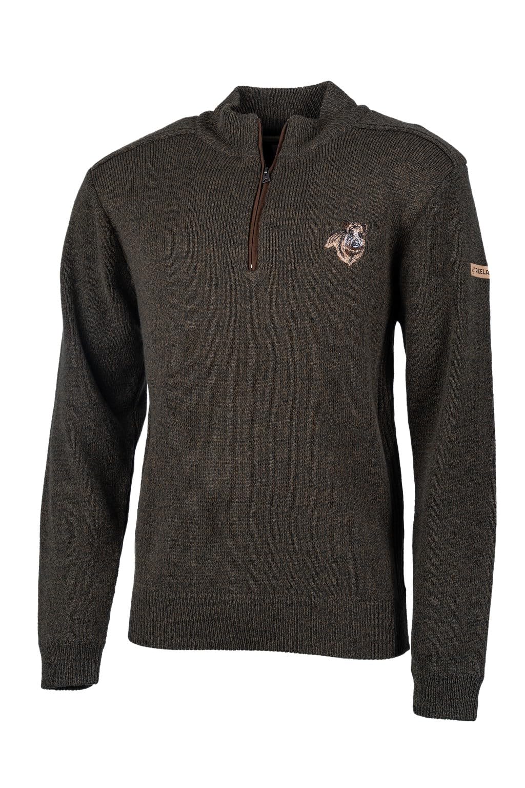 Treeland T904 - Maglione in lana da caccia con cerniera, ricamato, a cinghiale