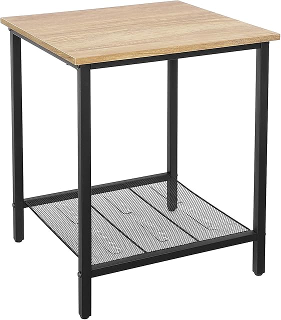 VASAGLE End Table, Side Table and Nightstand, Industrial Style, Heavy-Duty Steel Frame, Living Room Bedroom, Simple Assembly, Honey Brown and Black LET202B05