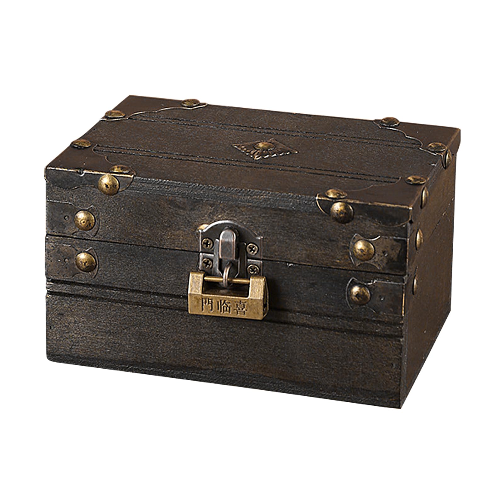 ZORQ Pequeño baúl de madera, pequeño baúl de almacenamiento de madera, caja de madera para recuerdos de joyas, colección de monedas y decoración del hogar, cofre pequeño, caja del tesoro